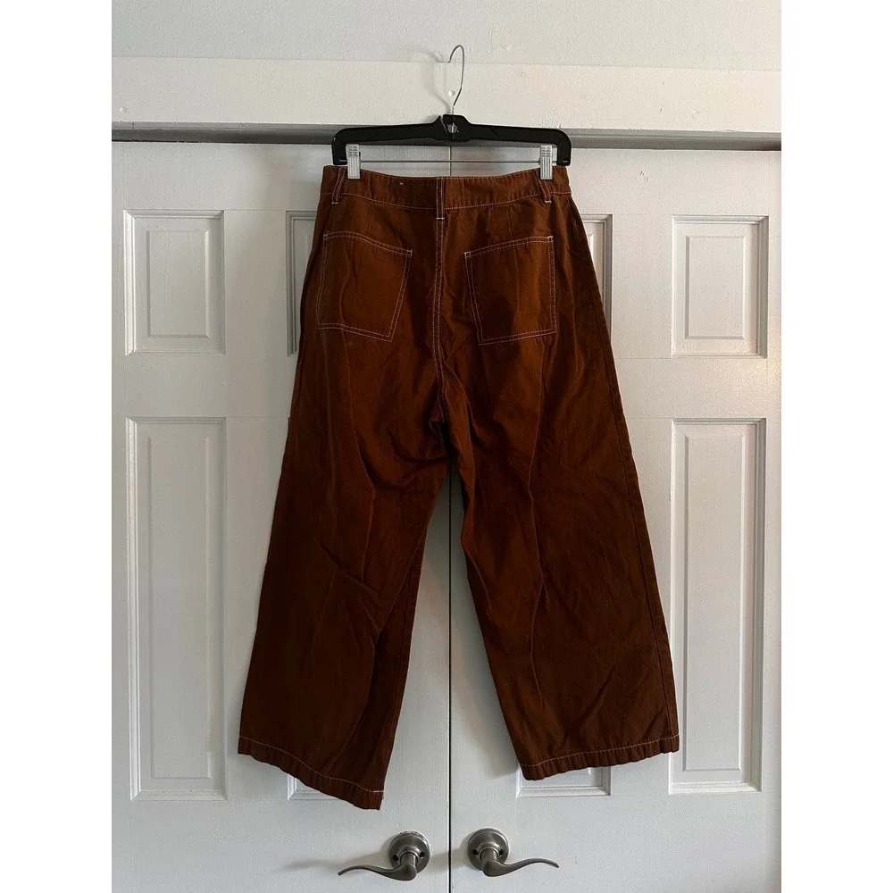 Who What Wear Rust Brown Wide Leg Crop Utility Pants Contrast Stitch Size 10